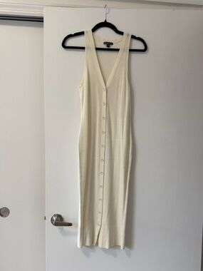 James Perse Cream Button-Front Knit Midi Dress